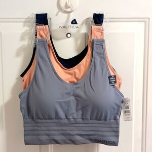 Nautica brand sports bras.  Size 2X. Dk blue, salmon and light blue.